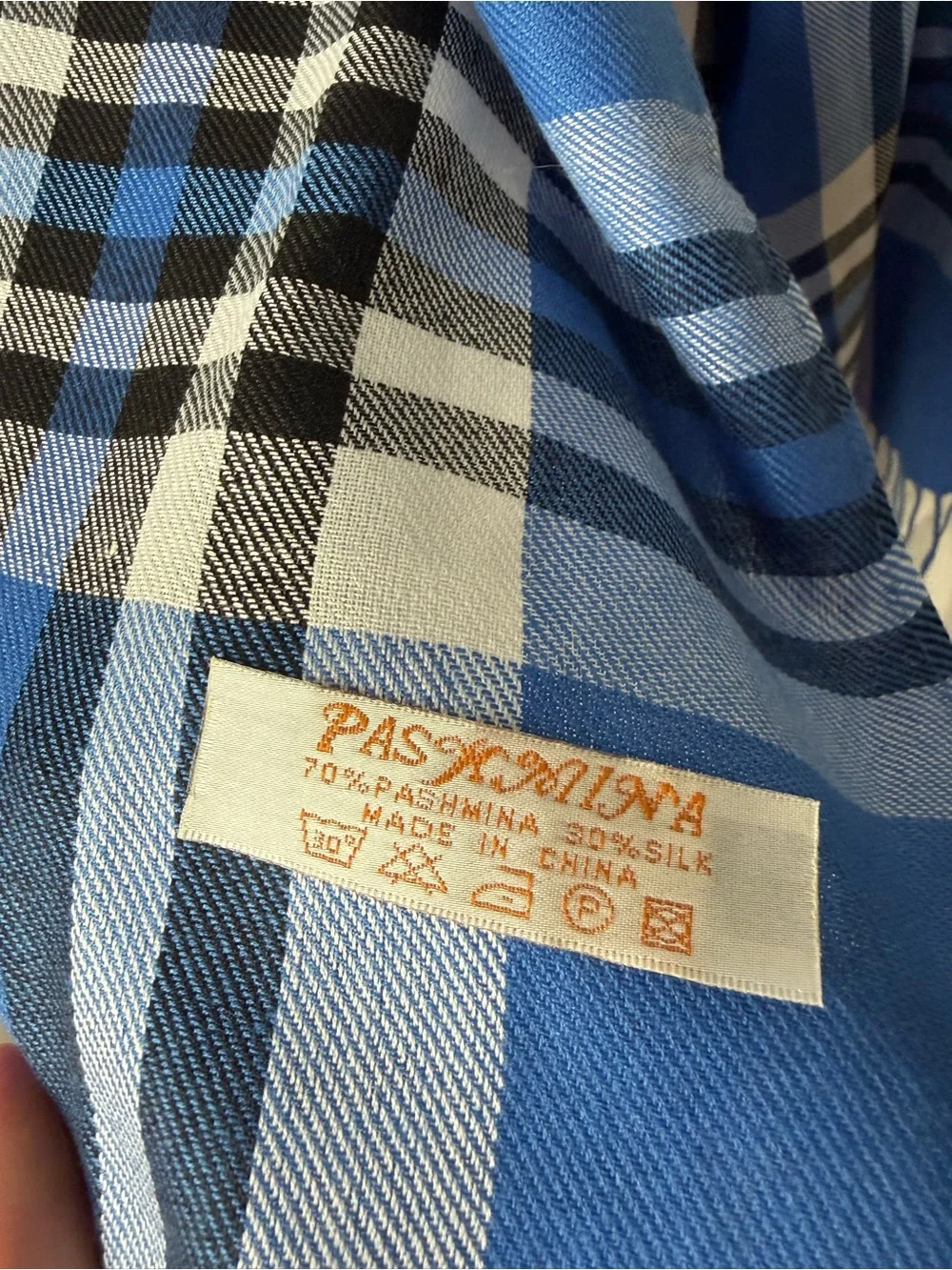 PASHMINA Silk Scarf Blue Black Red Plaid Tartan Fringe Winter Cozy Classic
